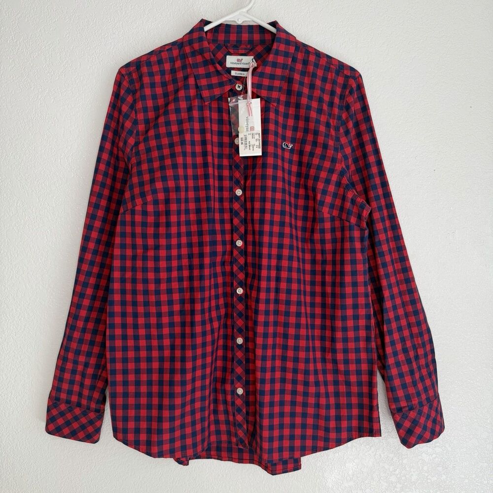 Vineyard Vines Mini Gingham Check Button Down Shirt Sz Youth Boys 14 Red Velvet